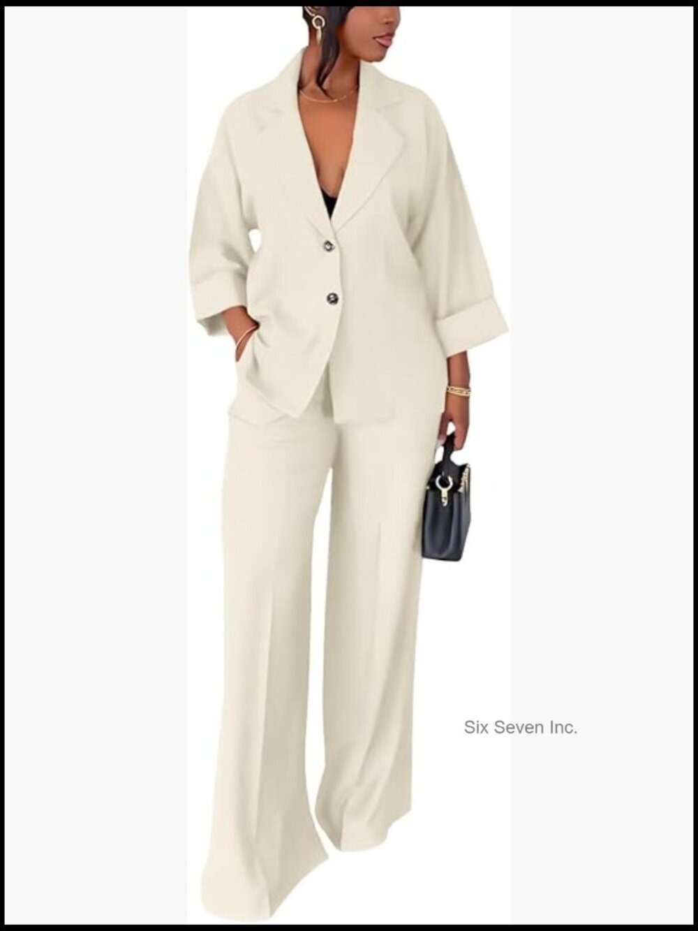 Oversized Long Sleeve Blazer and Wide Leg Pants 2 Piece Suit Set